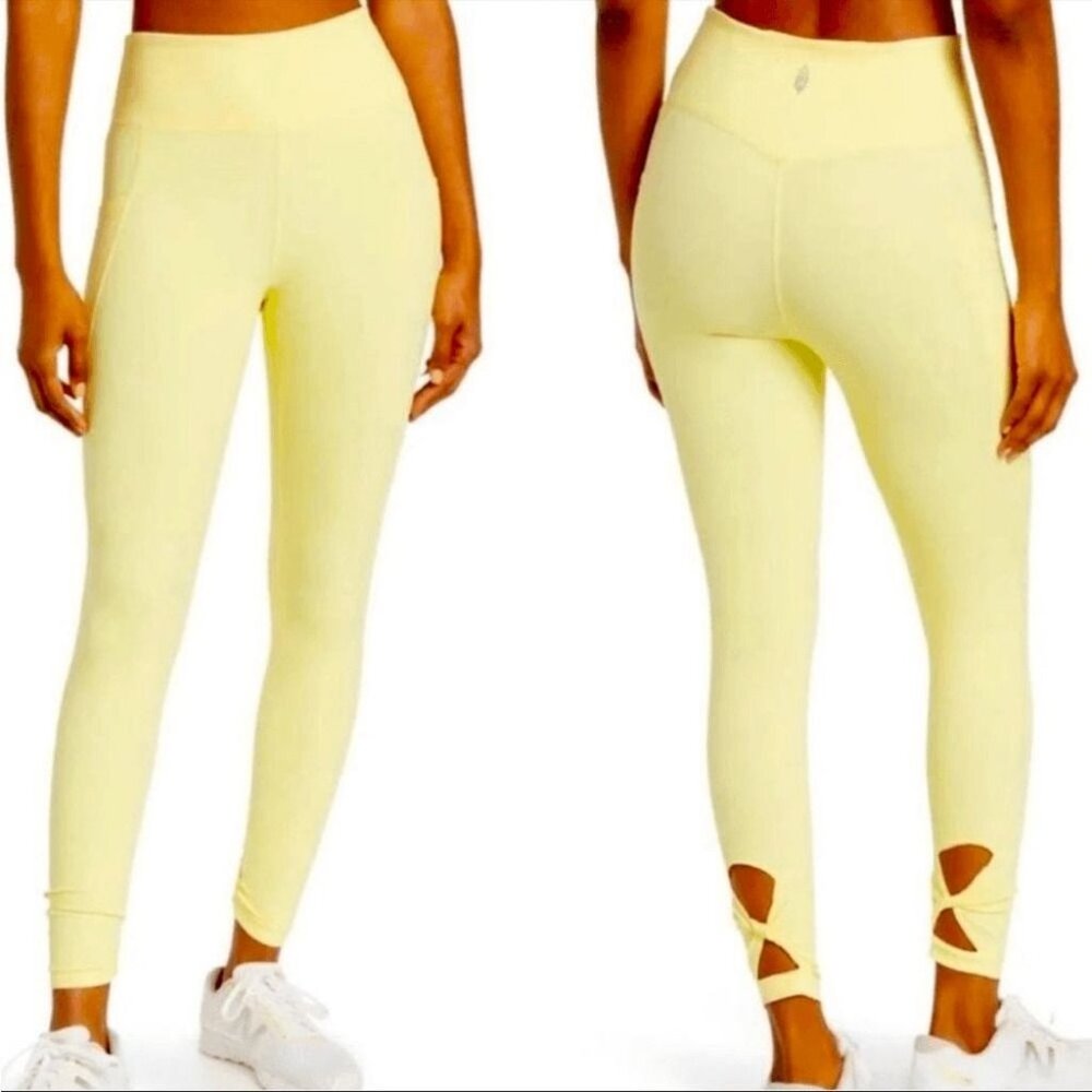 Free People Leggings Starfruit Yellow Wave Rider Cutout Ankles Cropped Size M